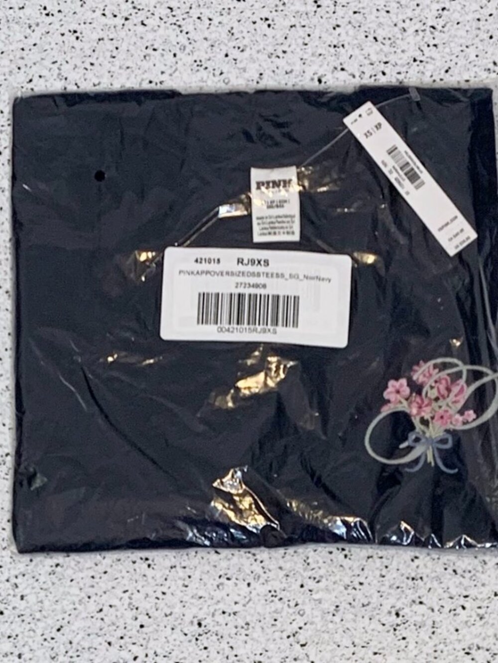 Victoria's Secret PINK Campus Cotton Tee Oversized Short-Sleeve T-Shirt XS Navy